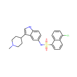 CN1CCC(c2c[nH]c3ccc(NS(=O)(=O)c4cccc5c(Cl)cccc45)cc23)CC1 ZINC000013611773