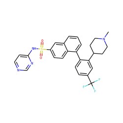 CN1CCC(c2cc(C(F)(F)F)ccc2-c2cccc3cc(S(=O)(=O)Nc4ccncn4)ccc23)CC1 ZINC000225055030