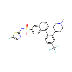 CN1CCC(c2cc(C(F)(F)F)ccc2-c2cccc3cc(S(=O)(=O)Nc4ncc(F)s4)ccc23)CC1 ZINC000225057175