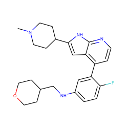CN1CCC(c2cc3c(-c4cc(NCC5CCOCC5)ccc4F)ccnc3[nH]2)CC1 ZINC000226048747