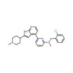 CN1CCC(c2cc3c(-c4cccc(N(C)Cc5ccccc5Cl)n4)ccnc3[nH]2)CC1 ZINC000220267434