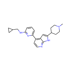 CN1CCC(c2cc3c(-c4cccc(NCC5CC5)n4)ccnc3[nH]2)CC1 ZINC000226090367