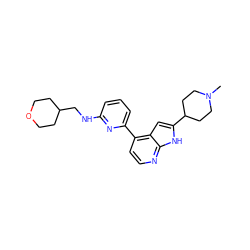 CN1CCC(c2cc3c(-c4cccc(NCC5CCOCC5)n4)ccnc3[nH]2)CC1 ZINC000220206067