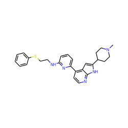 CN1CCC(c2cc3c(-c4cccc(NCCSc5ccccc5)n4)ccnc3[nH]2)CC1 ZINC000226059446