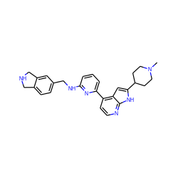 CN1CCC(c2cc3c(-c4cccc(NCc5ccc6c(c5)CNC6)n4)ccnc3[nH]2)CC1 ZINC000226045501