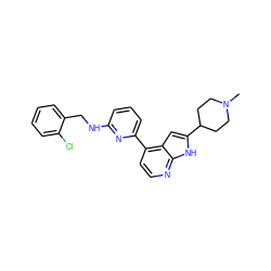 CN1CCC(c2cc3c(-c4cccc(NCc5ccccc5Cl)n4)ccnc3[nH]2)CC1 ZINC000220267336