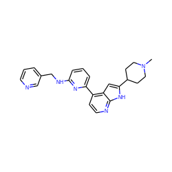 CN1CCC(c2cc3c(-c4cccc(NCc5cccnc5)n4)ccnc3[nH]2)CC1 ZINC000220206268