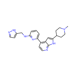 CN1CCC(c2cc3c(-c4cccc(NCc5ccn[nH]5)n4)ccnc3[nH]2)CC1 ZINC000226094572