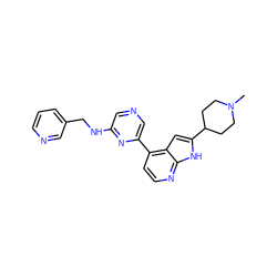 CN1CCC(c2cc3c(-c4cncc(NCc5cccnc5)n4)ccnc3[nH]2)CC1 ZINC000220327145