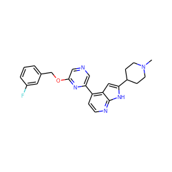 CN1CCC(c2cc3c(-c4cncc(OCc5cccc(F)c5)n4)ccnc3[nH]2)CC1 ZINC000220366207