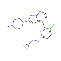 CN1CCC(c2cc3c(-c4nc(NCC5CC5)ccc4Cl)ccnc3[nH]2)CC1 ZINC000226052904