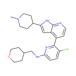 CN1CCC(c2cc3c(-c4nc(NCC5CCOCC5)ccc4Cl)ccnc3[nH]2)CC1 ZINC000220250018