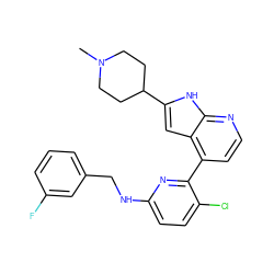 CN1CCC(c2cc3c(-c4nc(NCc5cccc(F)c5)ccc4Cl)ccnc3[nH]2)CC1 ZINC000220163773