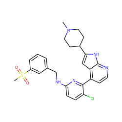 CN1CCC(c2cc3c(-c4nc(NCc5cccc(S(C)(=O)=O)c5)ccc4Cl)ccnc3[nH]2)CC1 ZINC000226044683