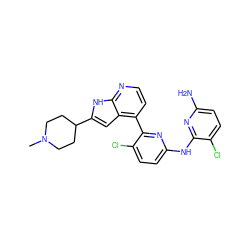 CN1CCC(c2cc3c(-c4nc(Nc5nc(N)ccc5Cl)ccc4Cl)ccnc3[nH]2)CC1 ZINC000220249712