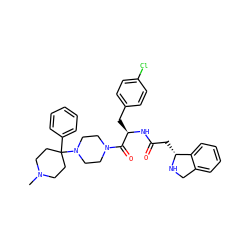 CN1CCC(c2ccccc2)(N2CCN(C(=O)[C@@H](Cc3ccc(Cl)cc3)NC(=O)C[C@H]3NCc4ccccc43)CC2)CC1 ZINC000036284886