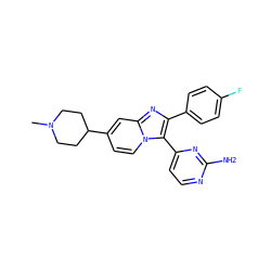 CN1CCC(c2ccn3c(-c4ccnc(N)n4)c(-c4ccc(F)cc4)nc3c2)CC1 ZINC000033988023