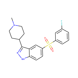 CN1CCC(c2n[nH]c3ccc(S(=O)(=O)c4cccc(F)c4)cc23)CC1 ZINC000071296009