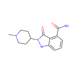 CN1CCC(n2[nH]c3cccc(C(N)=O)c3c2=O)CC1 ZINC000146737927