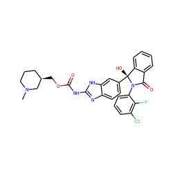 CN1CCC[C@@H](COC(=O)Nc2nc3ccc([C@]4(O)c5ccccc5C(=O)N4c4cccc(Cl)c4F)cc3[nH]2)C1 ZINC000117123601