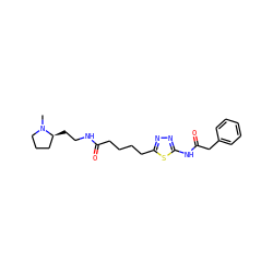 CN1CCC[C@@H]1CCNC(=O)CCCCc1nnc(NC(=O)Cc2ccccc2)s1 ZINC000095573381