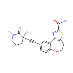 CN1CCC[C@](O)(C#Cc2ccc3c(c2)-c2nc(C(N)=O)sc2CCO3)C1=O ZINC000205810517