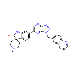 CN1CCC2(CC1)C(=O)Nc1cc(-c3cnc4nnn(Cc5ccc6ncccc6c5)c4n3)ccc12 ZINC000073198251