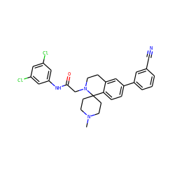CN1CCC2(CC1)c1ccc(-c3cccc(C#N)c3)cc1CCN2CC(=O)Nc1cc(Cl)cc(Cl)c1 ZINC000036351636
