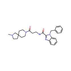 CN1CCC2(CCN(C(=O)CCNC(=O)c3nc4ccccc4n3Cc3ccccc3)CC2)C1 ZINC000040938504