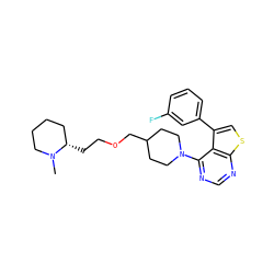 CN1CCCC[C@@H]1CCOCC1CCN(c2ncnc3scc(-c4cccc(F)c4)c23)CC1 ZINC000146412505