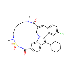 CN1CCCCN(C)S(=O)(=O)NC(=O)c2ccc3c(C4CCCCC4)c4n(c3c2)CC(=Cc2ccc(Cl)cc2-4)C1=O ZINC000084655336