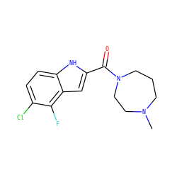 CN1CCCN(C(=O)c2cc3c(F)c(Cl)ccc3[nH]2)CC1 ZINC000084758544