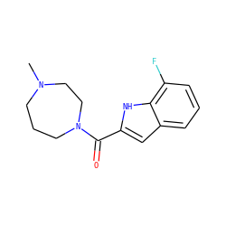 CN1CCCN(C(=O)c2cc3cccc(F)c3[nH]2)CC1 ZINC000084687383