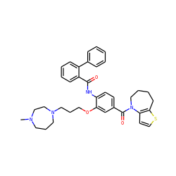 CN1CCCN(CCCOc2cc(C(=O)N3CCCCc4sccc43)ccc2NC(=O)c2ccccc2-c2ccccc2)CC1 ZINC000028104748