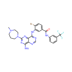 CN1CCCN(c2nc(N)c3ncnc(Nc4cc(C(=O)Nc5cccc(C(F)(F)F)c5)ccc4Br)c3n2)CC1 ZINC000148035605
