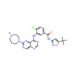 CN1CCCN(c2ncc3ncnc(Nc4cc(C(=O)Nc5cc(C(C)(C)C)on5)ccc4Cl)c3n2)CC1 ZINC000148084771