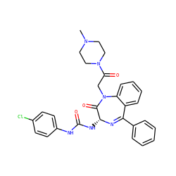CN1CCN(C(=O)CN2C(=O)[C@@H](NC(=O)Nc3ccc(Cl)cc3)N=C(c3ccccc3)c3ccccc32)CC1 ZINC000027433772
