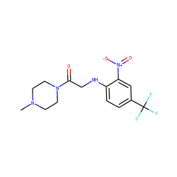 CN1CCN(C(=O)CNc2ccc(C(F)(F)F)cc2[N+](=O)[O-])CC1 ZINC000004819061