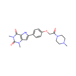 CN1CCN(C(=O)COc2ccc(-c3cc4c([nH]3)c(=O)n(C)c(=O)n4C)cc2)CC1 ZINC000029058778