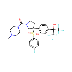 CN1CCN(C(=O)N2CC[C@](c3ccc(C(O)(C(F)(F)F)C(F)(F)F)cc3)(S(=O)(=O)c3ccc(F)cc3)C2)CC1 ZINC001772603730