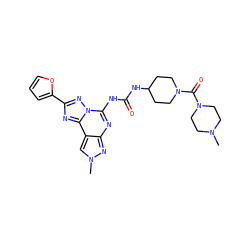 CN1CCN(C(=O)N2CCC(NC(=O)Nc3nc4nn(C)cc4c4nc(-c5ccco5)nn34)CC2)CC1 ZINC000084671786