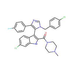 CN1CCN(C(=O)c2[nH]c3cc(Cl)ccc3c2-c2c(-c3ccc(F)cc3)ncn2Cc2ccc(Cl)cc2)CC1 ZINC001772638006