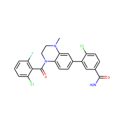 CN1CCN(C(=O)c2c(F)cccc2Cl)c2ccc(-c3cc(C(N)=O)ccc3Cl)cc21 ZINC000211156792
