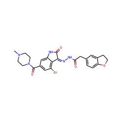CN1CCN(C(=O)c2cc(Br)c3c(c2)NC(=O)/C3=N\NC(=O)Cc2ccc3c(c2)CCO3)CC1 ZINC000072178699