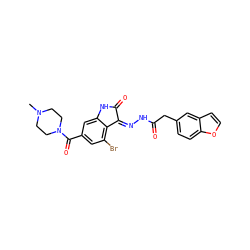 CN1CCN(C(=O)c2cc(Br)c3c(c2)NC(=O)/C3=N\NC(=O)Cc2ccc3occc3c2)CC1 ZINC000072181731