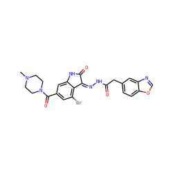 CN1CCN(C(=O)c2cc(Br)c3c(c2)NC(=O)/C3=N\NC(=O)Cc2ccc3ocnc3c2)CC1 ZINC000072141086