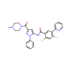 CN1CCN(C(=O)c2cc(NC(=O)c3cc(-c4ccccn4)c(F)cc3Cl)n(-c3ccccc3)n2)CC1 ZINC001772583161