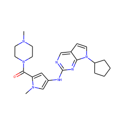 CN1CCN(C(=O)c2cc(Nc3ncc4ccn(C5CCCC5)c4n3)cn2C)CC1 ZINC000084655105