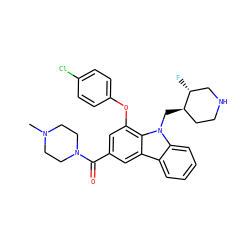 CN1CCN(C(=O)c2cc(Oc3ccc(Cl)cc3)c3c(c2)c2ccccc2n3C[C@@H]2CCNC[C@H]2F)CC1 ZINC000028889654