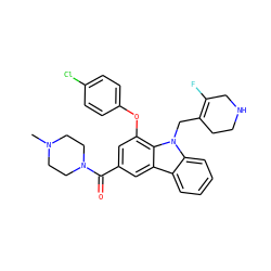 CN1CCN(C(=O)c2cc(Oc3ccc(Cl)cc3)c3c(c2)c2ccccc2n3CC2=C(F)CNCC2)CC1 ZINC000028889677